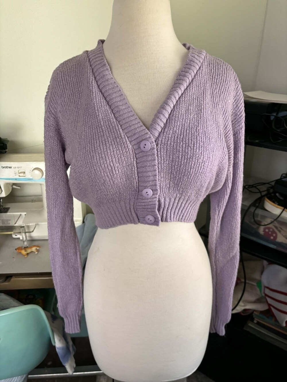 Nasty Gal Cropped Button V-Neck Cardigan - Lavender